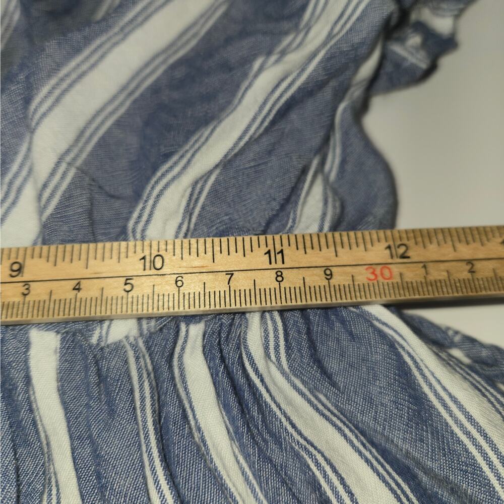 Angie Women Medium Top Blue Striped Surplice Ruffle Sleeve Boho Hippie Festival - Picture 9 of 12